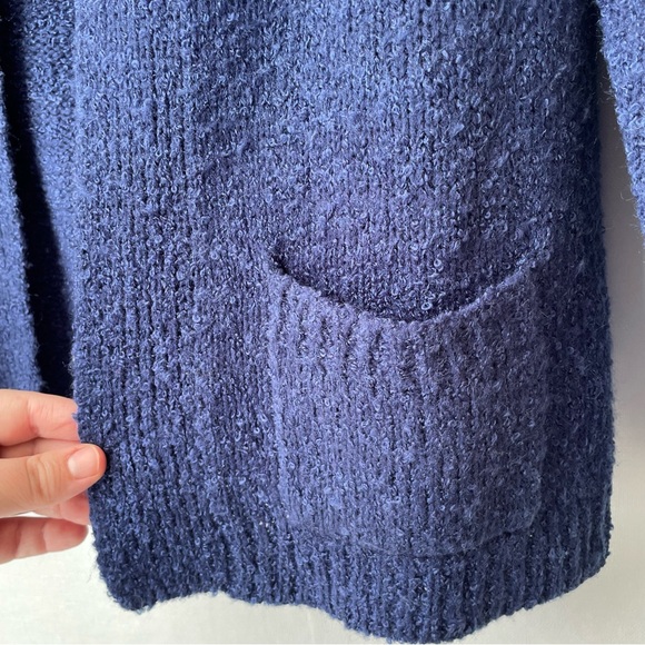 Vintage M’Lady Bruhn Bouclé Open Front Cardigan Sweater Pockets Dark Blue Sz M - Picture 3 of 10